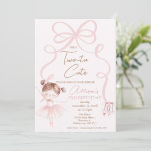Ballerina Pink Two Tu Cute 2nd Birthday  Invitation