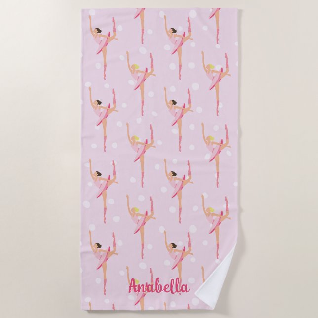 Ballerina Polka Dot Pattern Design Beach Towel (Front)