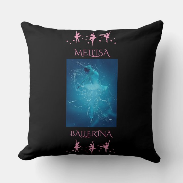 Ballerina polyester throw pillow with custom name. (Front)