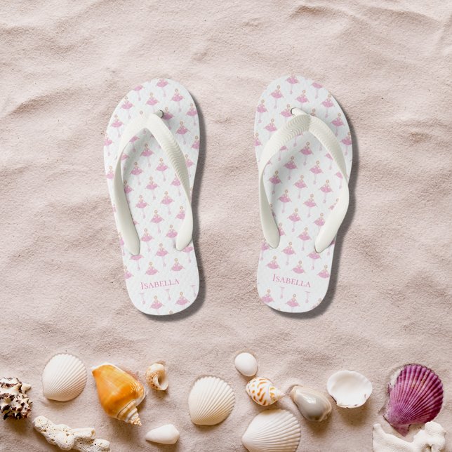 Ballerina princess dancer pink white girl monogram kid's jandals (Creator Uploaded)