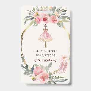ballerina princess floral blush birthday party ID badge