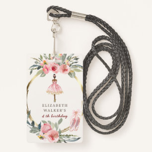 ballerina princess floral blush birthday party ID badge