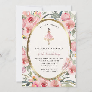 ballerina princess floral blush birthday party inv invitation