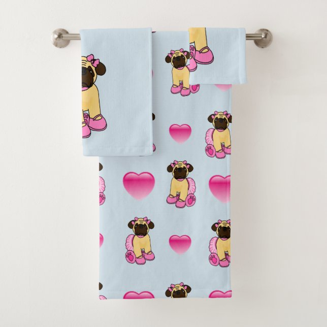 Ballerina Pug Dog Bath Towel Set (Insitu)