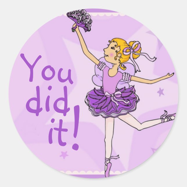 Ballerina purple and golden girl praise sticker (Front)