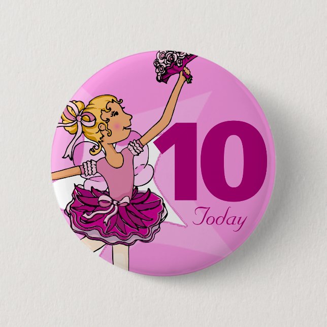 Ballerina purple pink blonde girl birthday button (Front)