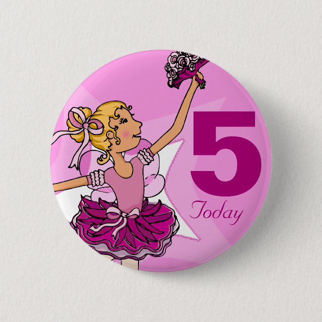 Ballerina purple pink blonde girl birthday button (Front)