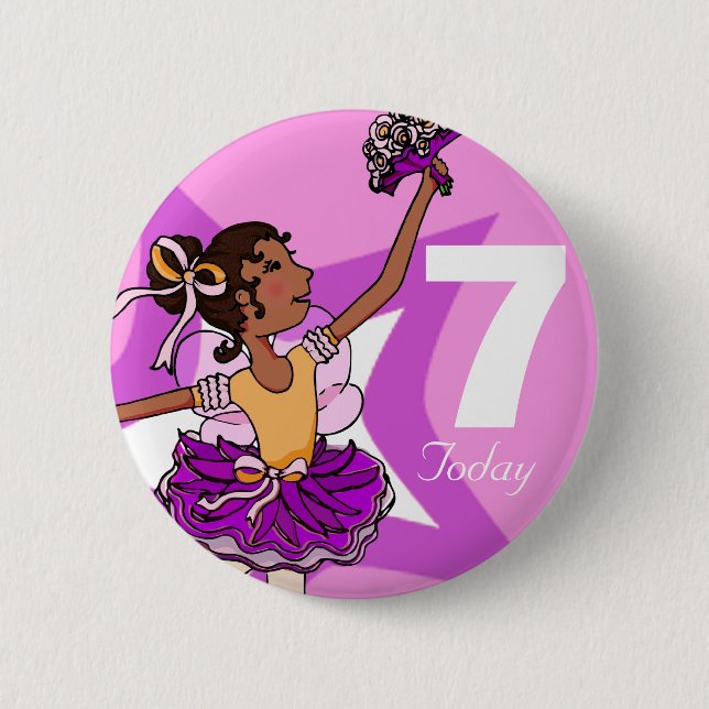Ballerina purple pink blonde girl birthday button (Front)