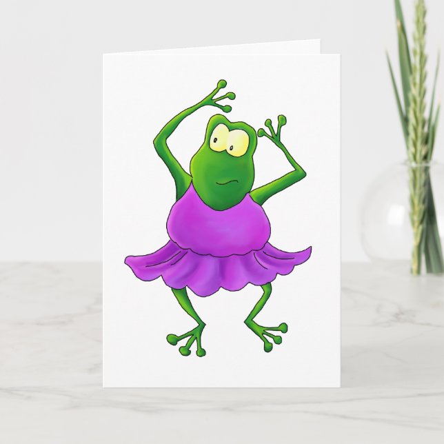 Ballerina Purple Tutu Dancing Frog Card (Front)
