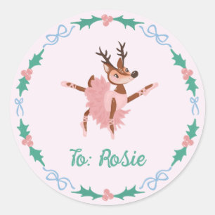 Ballerina Reindeer and Bows Christmas Classic Round Sticker