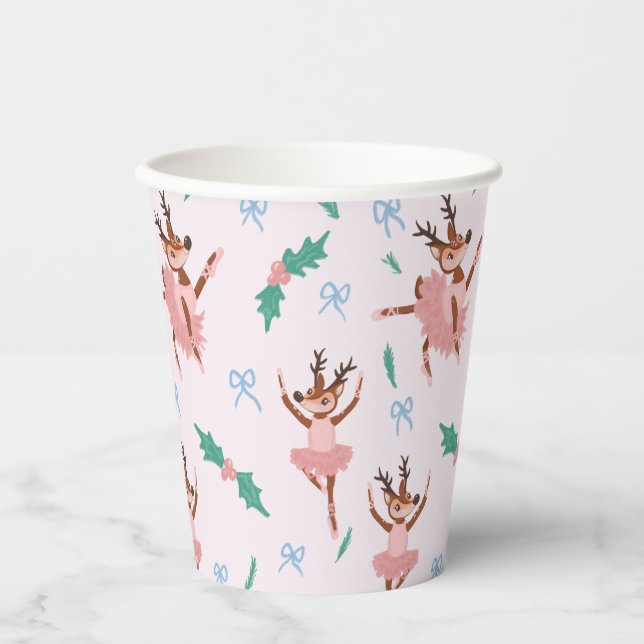 Ballerina Reindeer and Bows Christmas Paper Cups (Front)