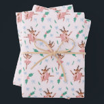Ballerina Reindeer and Bows Christmas Wrapping Paper Sheet<br><div class="desc">This adorably festive print is perfect for the whimsical little one in your life! The pattern features reindeer performing a Christmas Ballet dancing among Christmas greens and blue bows. A perfect paper for under the tree or as a backdrop for your holiday crafts or memory making and scrapbooking activities.</div>