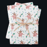Ballerina Reindeer and Bows Christmas Wrapping Paper Sheet<br><div class="desc">This adorably festive print is perfect for the whimsical little one in your life! The pattern features reindeer performing a Christmas Ballet dancing among Christmas greens and blue bows. A perfect paper for under the tree or as a backdrop for your holiday crafts or memory making and scrapbooking activities.</div>