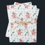 Ballerina Reindeer and Bows Christmas Wrapping Paper Sheet<br><div class="desc">This adorably festive print is perfect for the whimsical little one in your life! The pattern features reindeer performing a Christmas Ballet dancing among Christmas greens and blue bows. A perfect paper for under the tree or as a backdrop for your holiday crafts or memory making and scrapbooking activities.</div>