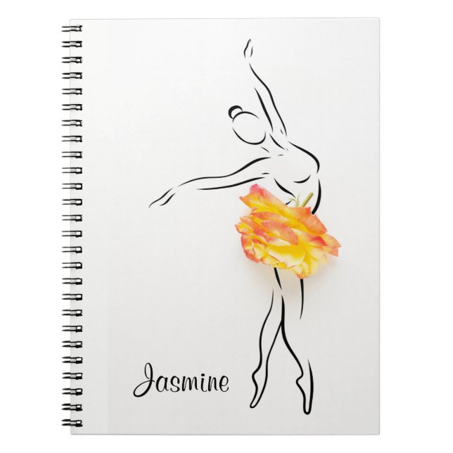 Ballerina Rose Ballet Dancer Personalised Name Notebook (Front)