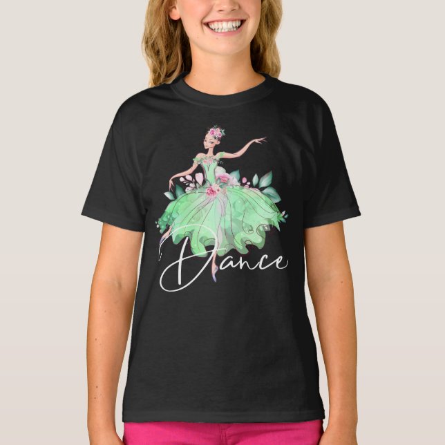Ballerina rose ballet dress girls DANCE green T-Shirt (Front)