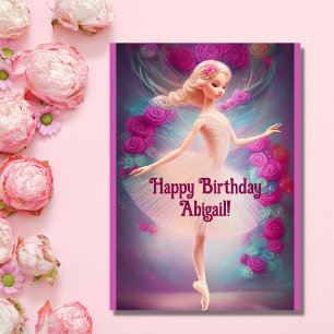 Ballerina Roses Floral Pink Ballet Happy Birthday  Card