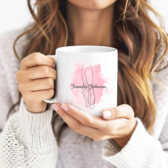Ballerina Shoes Pink Watercolor with Name  Coffee Mug (Creator Uploaded)