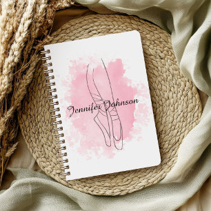 Ballerina Shoes Pink Watercolor with Name  Notebook