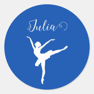 ballerina silhouette cobalt blue & white classic round sticker
