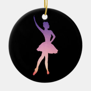 Ballerina silhouette in purple, pink ombre colours ceramic tree decoration