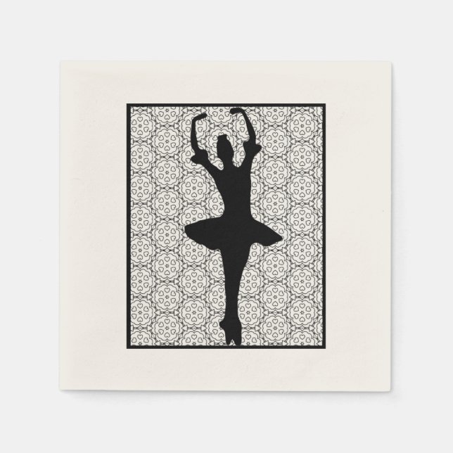 Ballerina Silhouette on a Heart Mandala Pattern Napkin (Front)