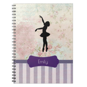 Ballerina Silhouette on Elegant Vintage Pattern Spiral Notebook