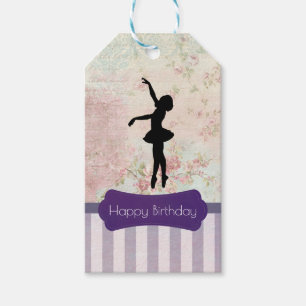 Ballerina Silhouette on Vintage Pattern Birthday Gift Tags