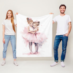 Ballerina Sisters Embracing Pink Tutu Hug Dance Fleece Blanket