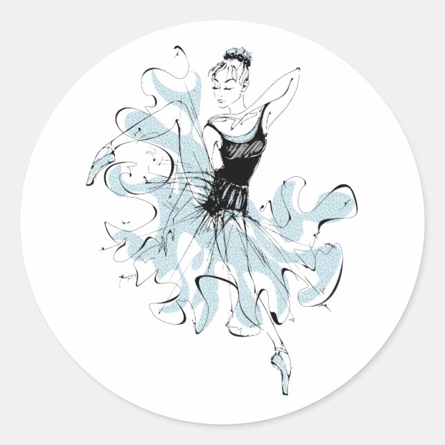 Ballerina Sketch in Blue Classic Round Sticker (Front)