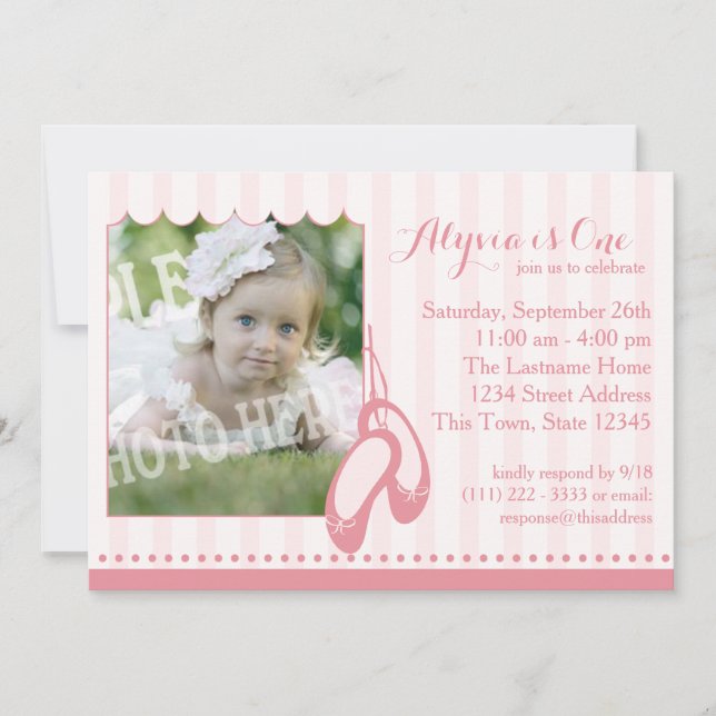 Ballerina Slippers First Birthday with Photo Invitation (Front)