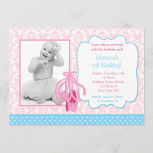 Ballerina Slippers Photo Birthday Party Invitation