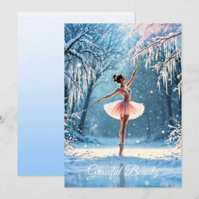 Ballerina snow dance winter beauty art holiday card (Front/Back)