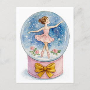 Ballerina Snow Globe Christmas Postcard