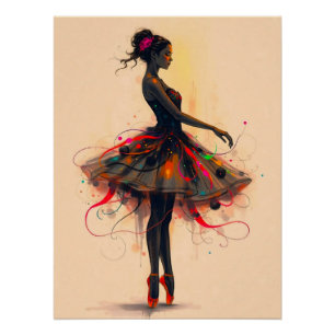 Ballerina Tanzt in Farbexplosion Poster