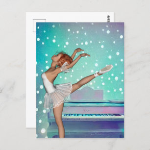 Ballerina & Teal Piano Background Postcard