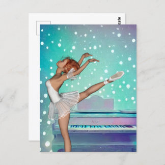 Ballerina & Teal Piano Background Postcard
