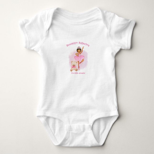 Ballerina, teddy bear and pink flowers baby bodysu bodysuit (Front)