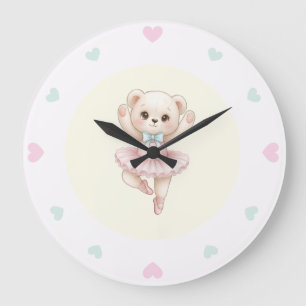 Ballerina Teddy Bear Cute Nursery Large Clock