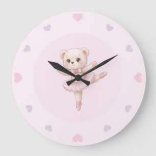 Ballerina Teddy Bear Cute Nursery Large Clock