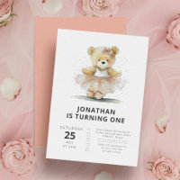 Ballerina Teddy Bear Modern Simple Kids Birthday