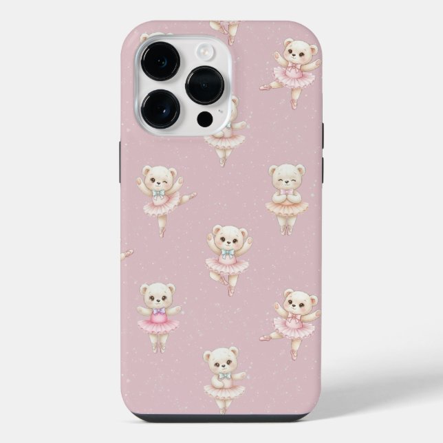 Ballerina Teddy Bear Pink Seamless Pattern  iPhone Case (Back)