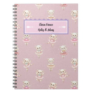 Ballerina Teddy Bear Pink Seamless Pattern  Notebook