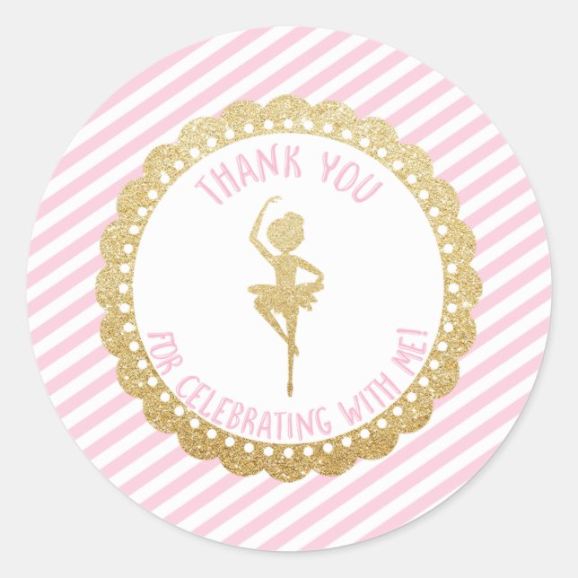Ballerina Thank You Round Stickers- Pink Gold Classic Round Sticker (Front)