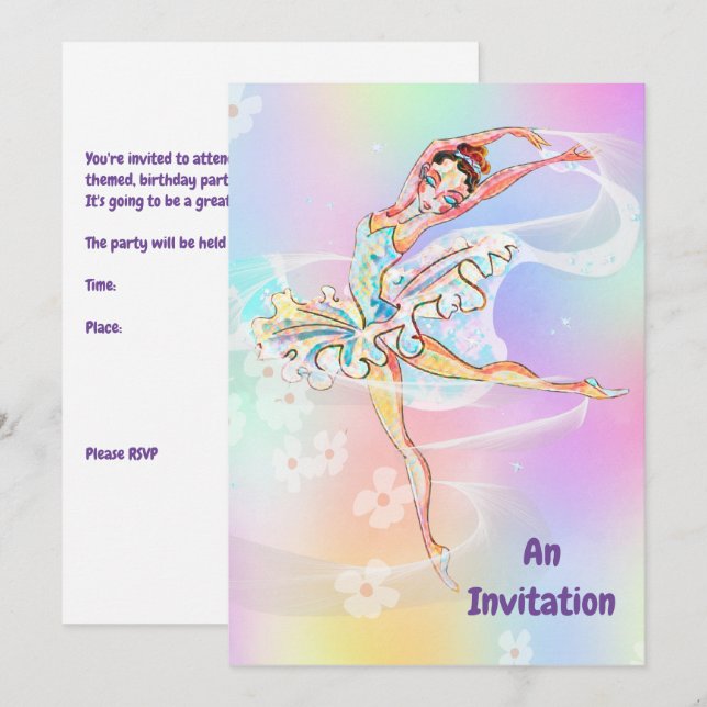 Ballerina Themed Birthday Party 12 Year Old Girl Invitation (Front/Back)