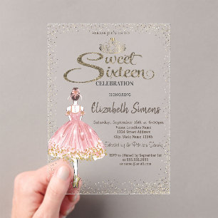Ballerina,Tiara Princess Bokeh Sweet 16 Acrylic Invitations