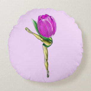 Ballerina Tulip Ballet Dancer Round Pillow