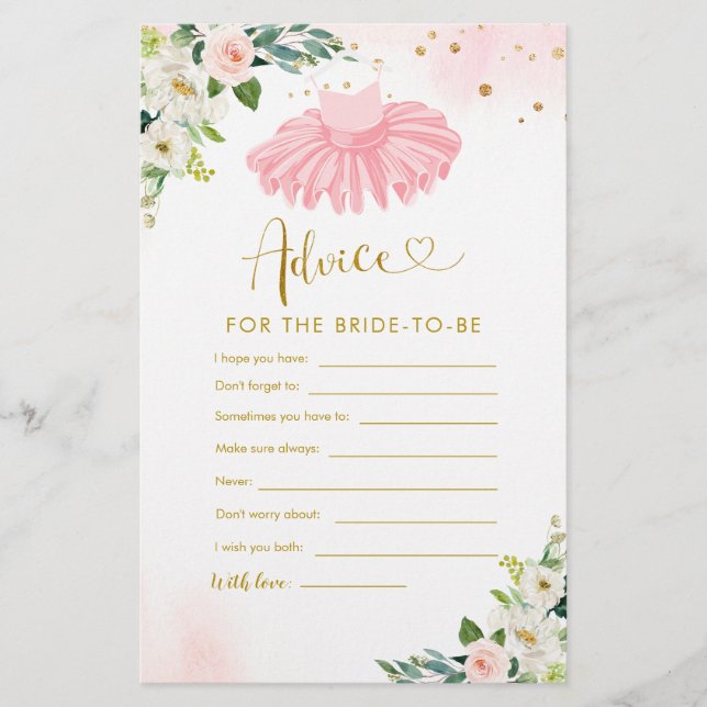 Ballerina Tutu Baby Shower Advice for Parents Card (Front)