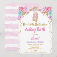 Ballerina tutu birthday invitation pink gold teal