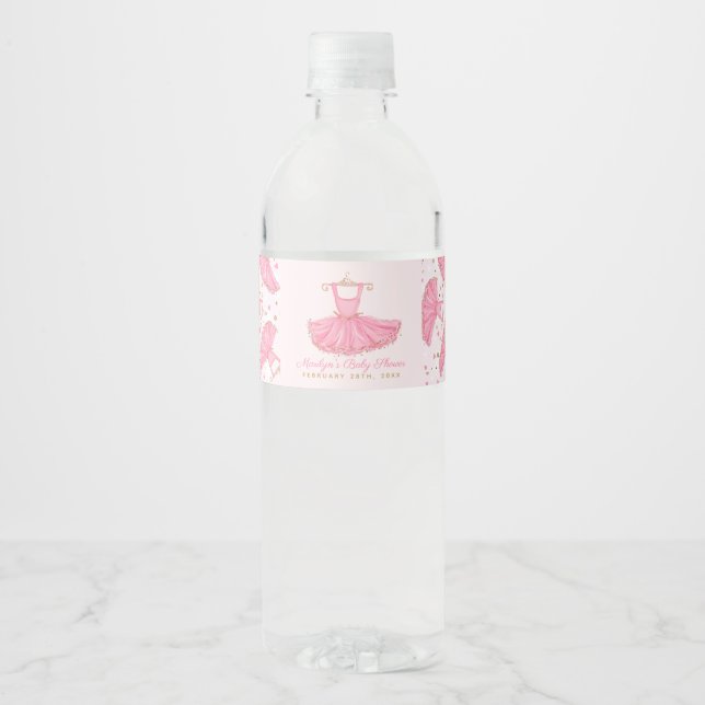 Ballerina Tutu Dress Baby Shower Birthday Water Bottle Label (Front)